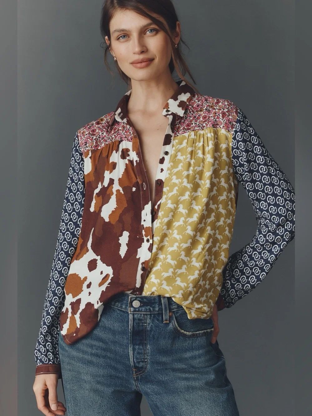 Anthropologie Maeve Alida Contrast Buttondown Shirt Size S